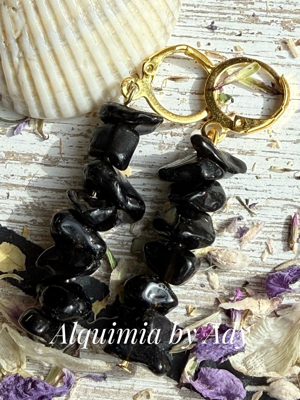 Alquimia Black Chip Drop Earrings with Gold Hoops